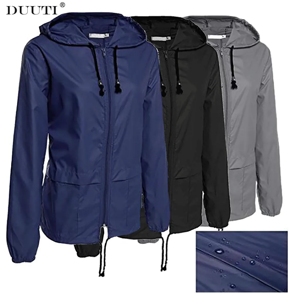 

S-2XL Plus Size Solid Color Outdoor Jacket Hooded Long Sleeve Wind Jacket Waterproof Rain Jacket Active Rainwear Windbreaker D30