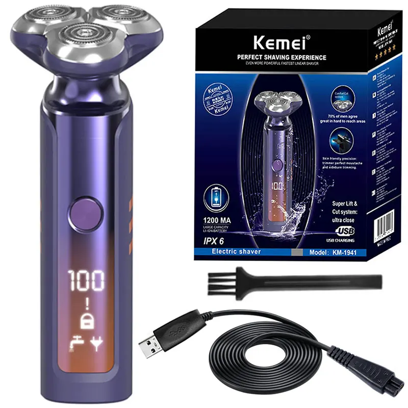 kemei 1941 Pro wet dry 3D floating electric shaver for men beard razor facial shaving machine rechargeable LCD display | Бытовая