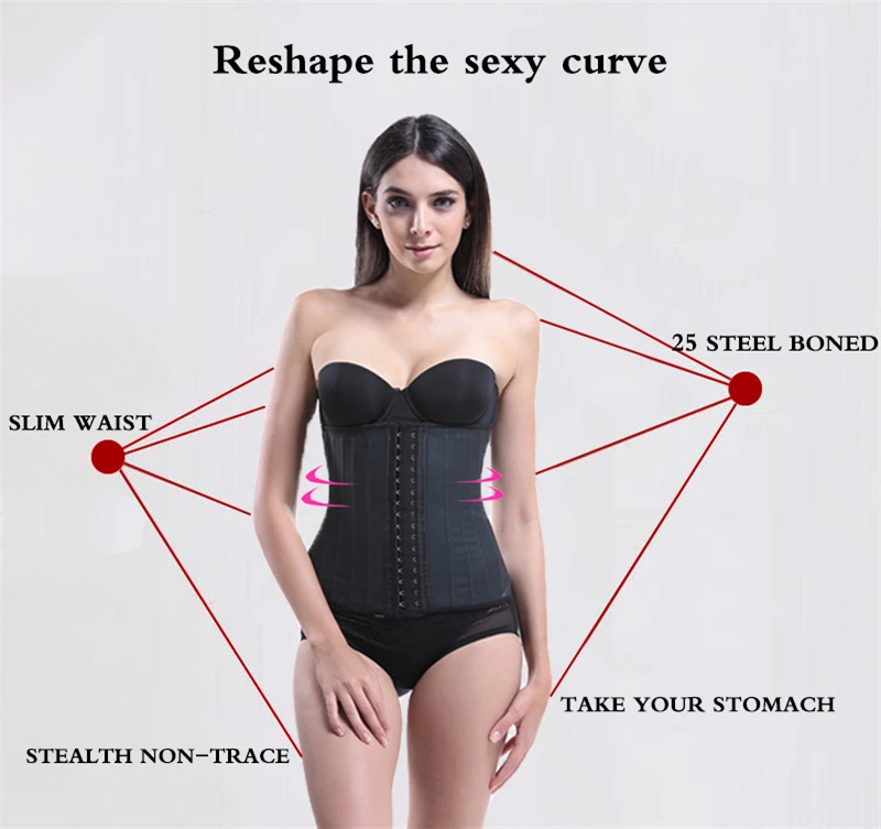 YAGIMI Latex Waist Trainer Corset Women Belly Slimming Belt Body Shaper 25 Steel Boned Waist Cincher Fajas Colombianas Shapers plus size shapewear