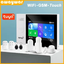 Awaywar Tuya WIFI GSM home Security smart Alarm System Burglar kit touch screen compatible with Tuya IP Camrea