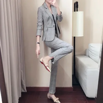 

Temperament Slim Grid Suit Coat Female 2020 Pack Temperament Foreign Style Occupation Suit Suit Female 1753