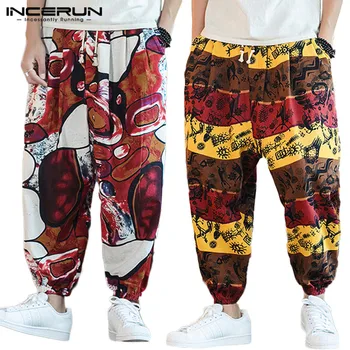 

2020 Men Harem Pants Printing Cotton Joggers Streetwear Thai Trousers Men Ethnic Baggy Casual Drop-Crotch Pants S-3XL INCERUN