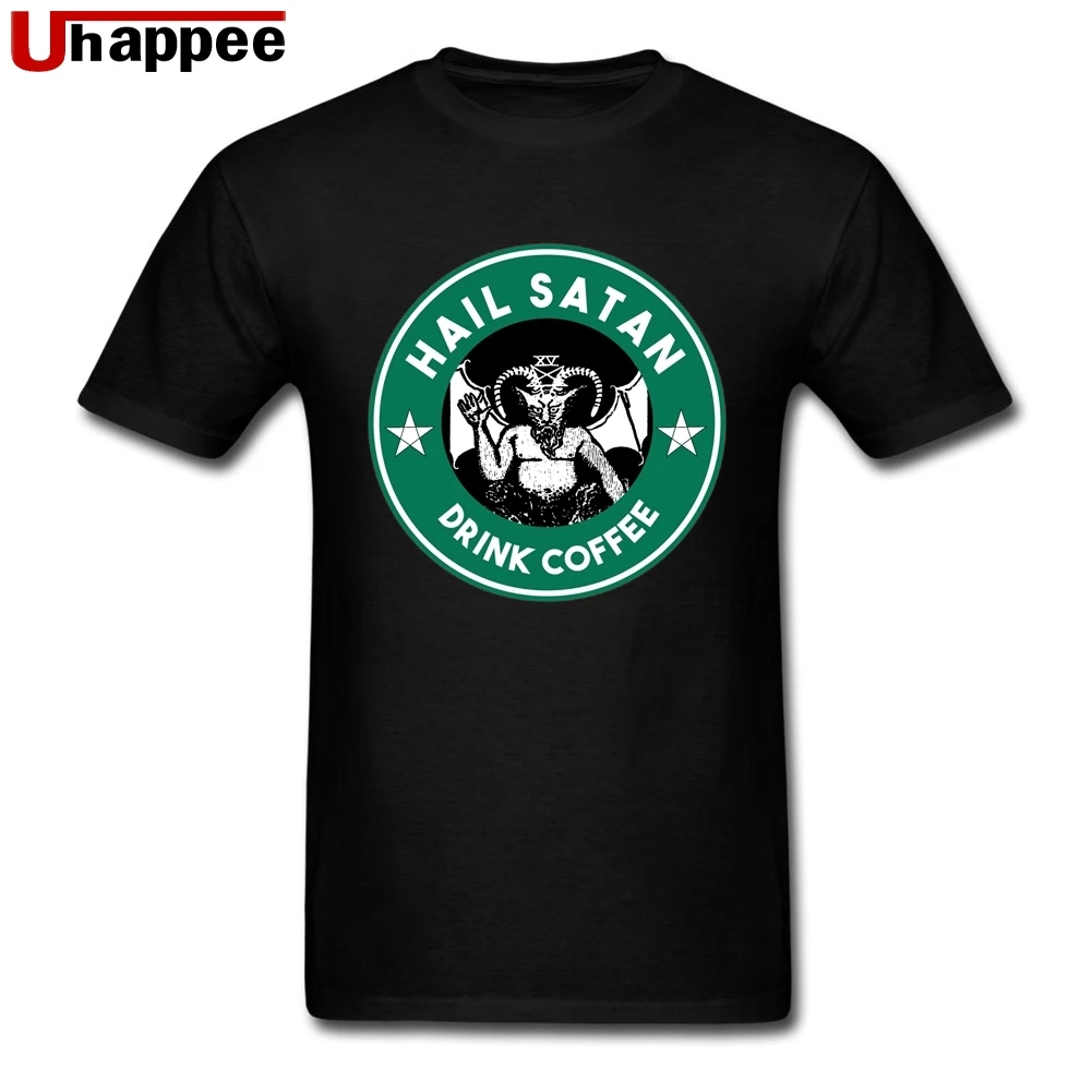 Фирменные дизайнерские футболки с надписью Hail satan Drink coffee Homme облегающие