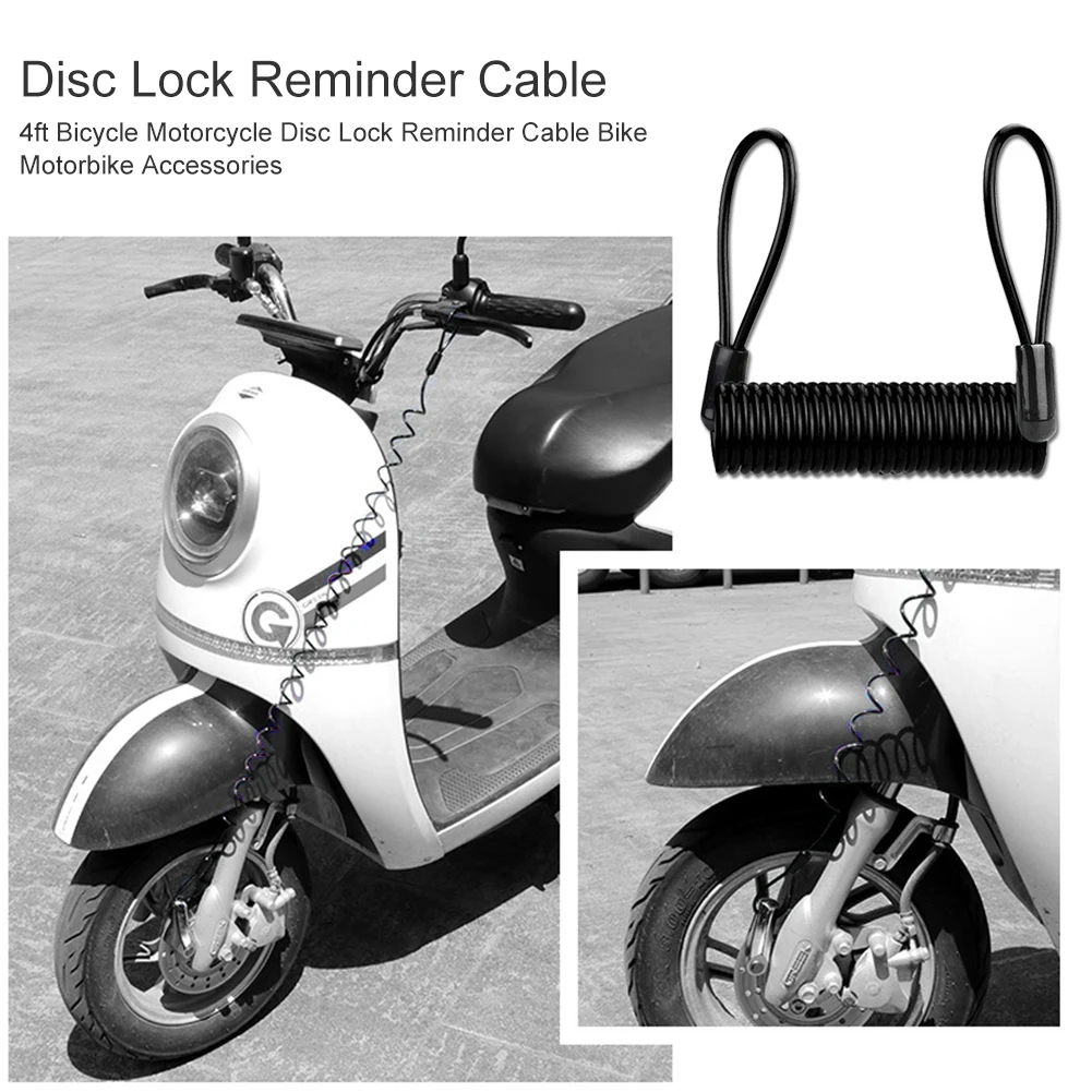 1.2m Anti Thief Motorbike Wheel Alarm Disc Lock Security Lock Reminder Cable w/ Dual Loop Bike Motorcycle Disc Set Warning Rope