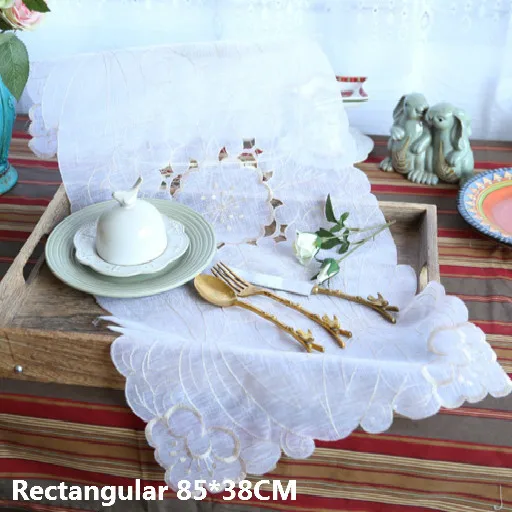 

Luxury White Lace Slub Yarn Rectangular Tablecloth Transparent Embroidery Flowers Kitchen Table Cloth Runners Wedding Decor