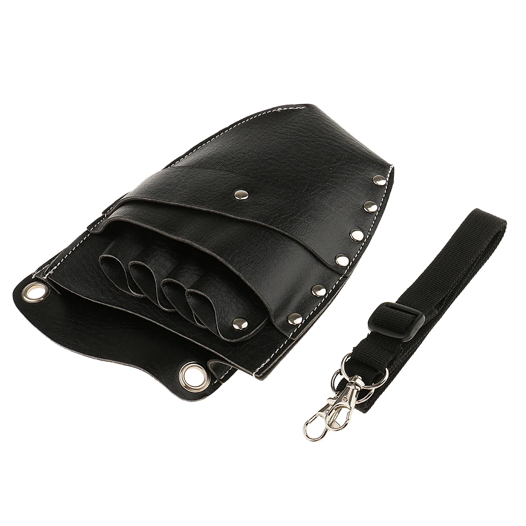 PU Leather Hair Scissor Holster Pouch with Waist Belt for Hairdressers Barber, Black