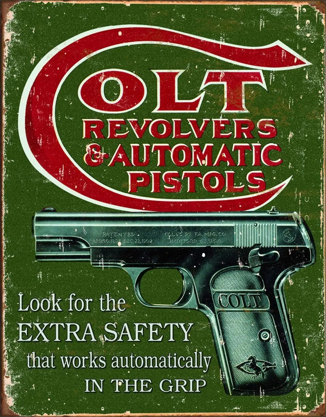 Colt Revolver - Extra Safety Tin Sign 12&quot W x 8&quot H | Дом и сад