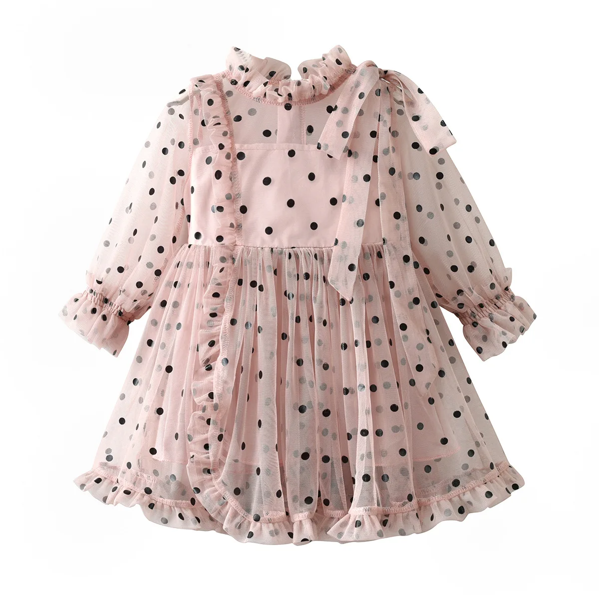 Thunderers Fashion Girl Party Dresses Mesh Dots Long Sleeve Children Princess Dress Casual Elegant Kids Dress Baby Clothes