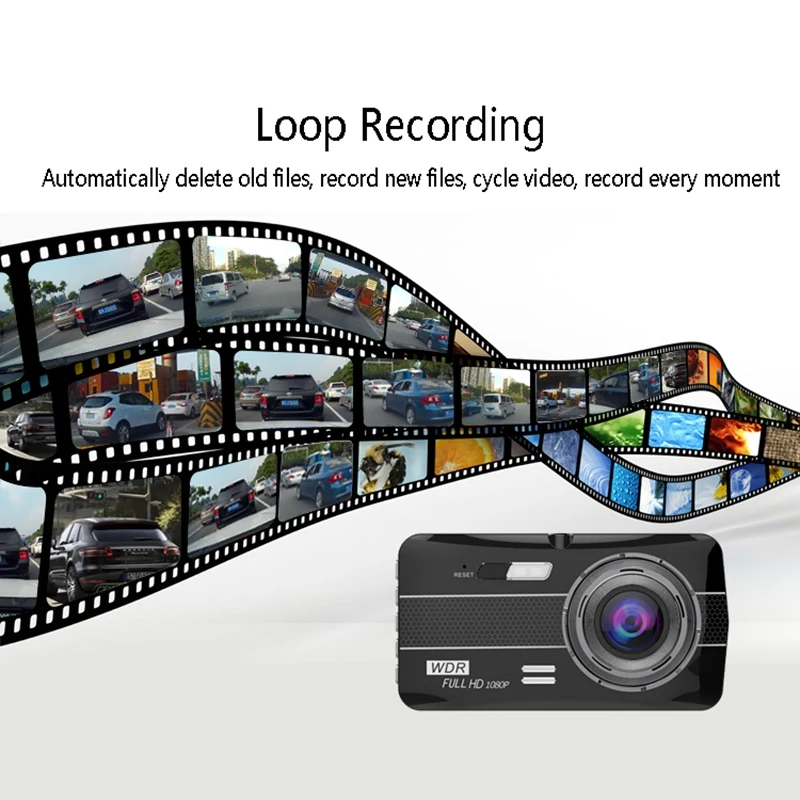 Два видеорегистратора 1080P Автомобильный видеорегистратор Регистраторы DVR Full HD 4 дюйма ЖК-дисплей Экран 170 ° широкоугольный WDR(широкий динамический диапазон) петля Запись Motion детекторов
