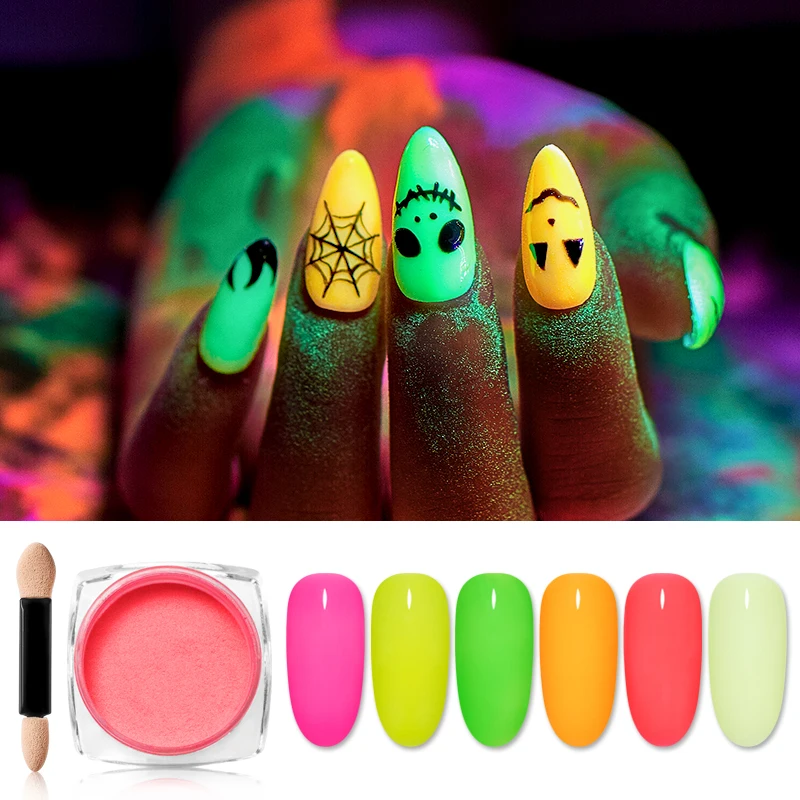 1 коробка Неон фосфор порошок для ногтей Блестящий пыль светящийся