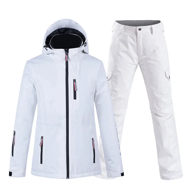 New Pure Color White Womens Snow suit Wear Snowboard Clothing Set 10k