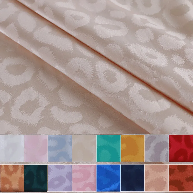 3/5/10m Silky Jacquard Satin Fabric Leopard Pattern Material for Sewing Dress Shirt Clothes By Meter Black White Green Blue Red