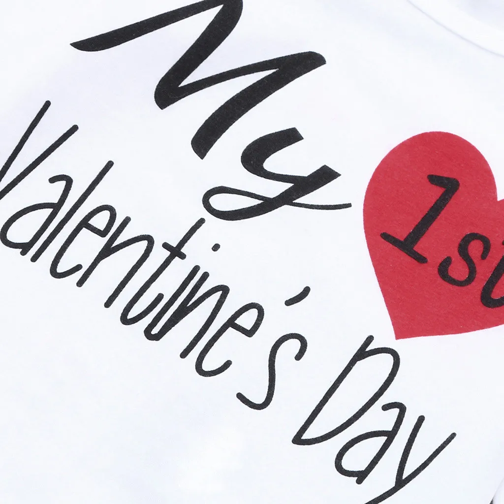 Одежда для маленьких девочек детский комбинезон на День святого Валентина с надписью+ штаны в полоску набор одежды для новорожденных одежда bebes Лидер продаж