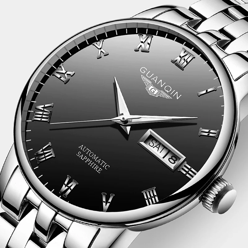 Guanqin men's fashion chronograph waterproof and dustproof mechanical watch stainless steel automatic winding men's accessories
