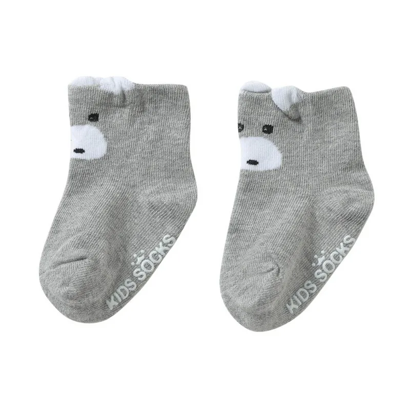 Gray(1-3 years old) Hilittlekids/Хлопковые носки с рисунком для маленьких мальчиков и девочек Теплый нескользящий носок-тапочки гетры - Цвет: Gray(1-3 years old)