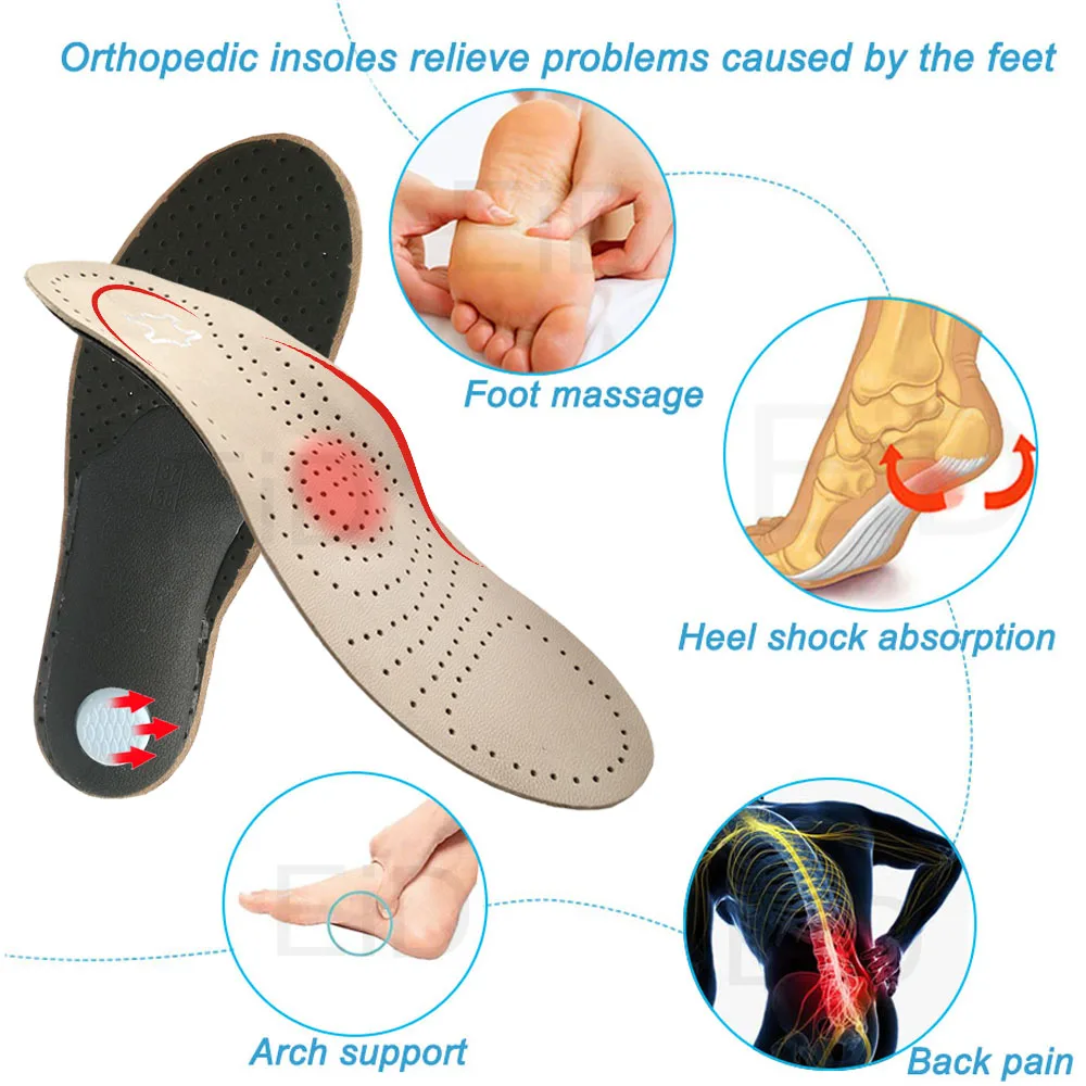 Premium Genuine Leather Orthopedic Arch Support Insoles for Enhanced Comfort