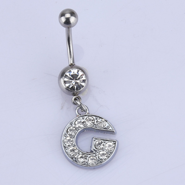 26 letter style Charming Body Piercing Crystal Rhinestone Inlaid Navel Belly Button Ring stainless steel jewelry
