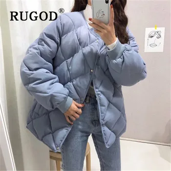 

RUGOD 2019 New Korean Style Candy Color O-neck Diomand Pattern Warm Winter Cropped Jacket Single-breasted Fashion 2019