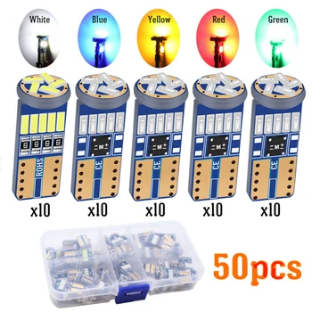 

50pcs Wedge Side Light T10 Canbus 15 SMD W5W Backup Lamp Bulbs 5-Color