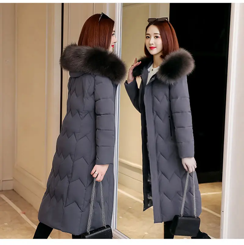 Plus Size 4XL 5XL Winter Jacket Women Hooded Fur Collar Jacket Female Warm Long Winter Coat Women Slim Thicken Parka Mujer C5935