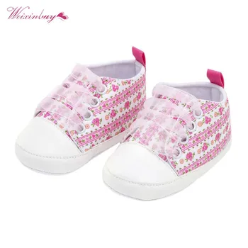 

New Canvas Baby Sneaker Floral Print Lace Sport Shoes For Girls Newborn Shoes Baby Walker Infant Toddler Soft Sole First Walkers
