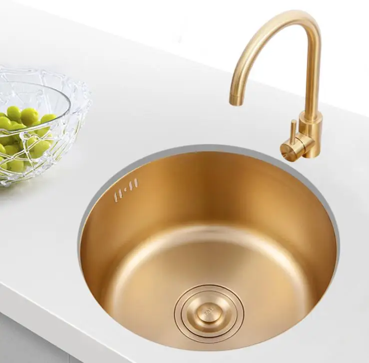 Sink Nikcel Gold Stainless Steel kitchen Sink bar counter mini small Round sink 304 embedded single tank under counter STG304 2