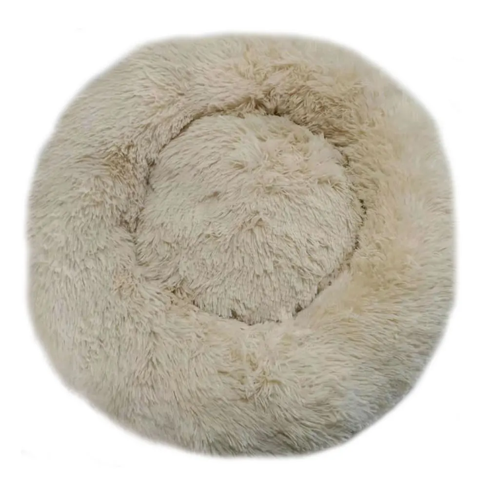 Beige Моющиеся универсальные домашние подушки пончик Cuddler мягкие однотонные теплые круглые плюшевые утолщенные зимние спальные кровати для домашних животных - Цвет: Beige