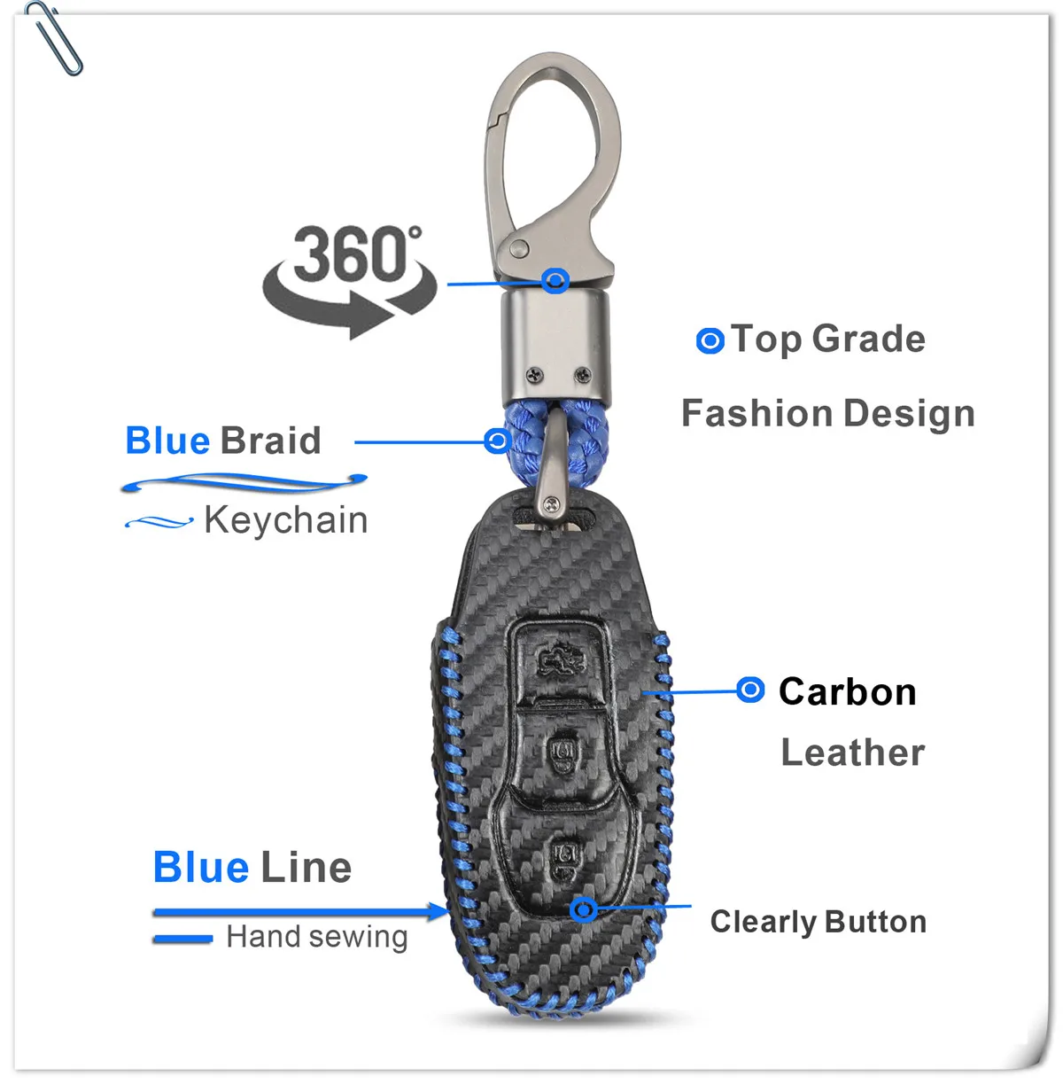 Custodia in pelle di carbonio per auto Smart Remote Key Case copertura protettiva per coperture chiave per Ford Edge Mondeo Mustang portachiavi portachiavi - H751d0a8c16e242a281c30d5a0b5ea0a2p