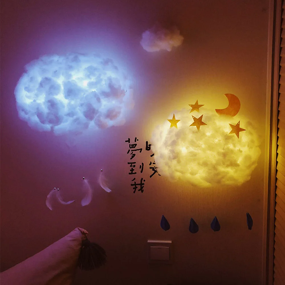 Светодиодный ночник, Милый хлопковый светильник в форме облака, сделай сам, ручная работа, материал, посылка, настенный светильник, внутреннее освещение, домашний декор для спальни