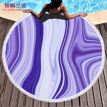 

GRIDILANGO Purple Marble Stripe Pattern Round Beach Towels Colorful Glitter Rock Stone Towel With Tassel Swim Yoga Mat Dropship