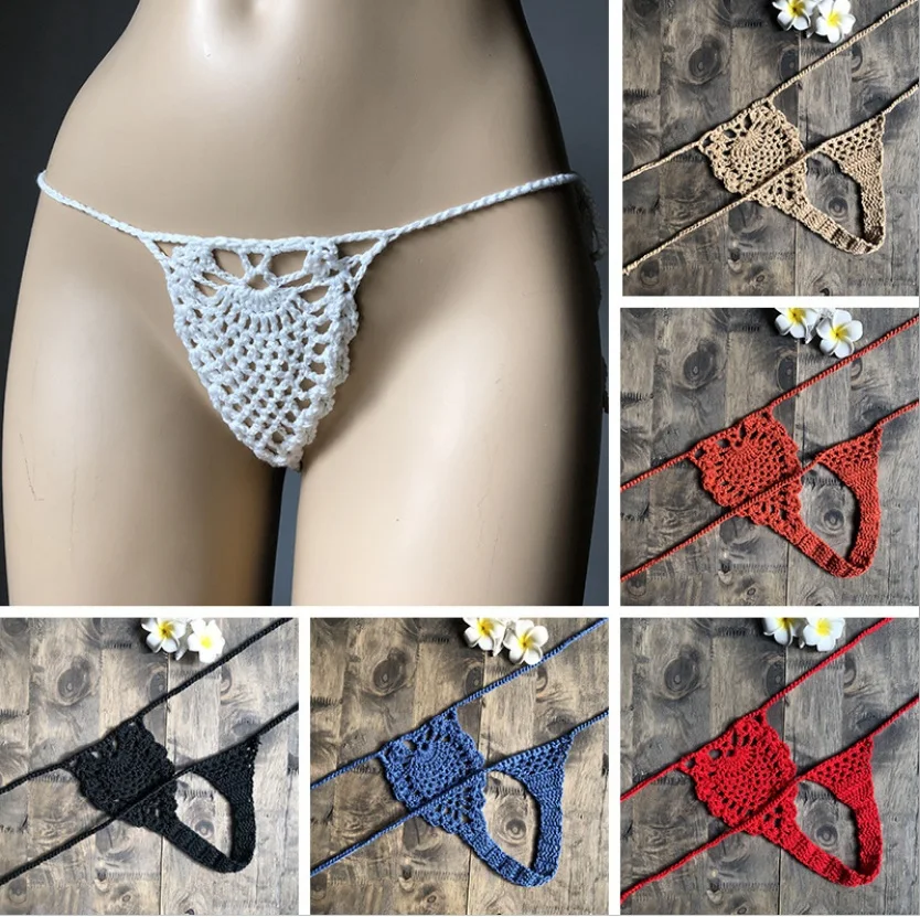 

2020 New Crochet Lace up Thongs G Strings Hollow out Mini Micro Bikini Bottom tanga Panties sunbath bathing Lingerie