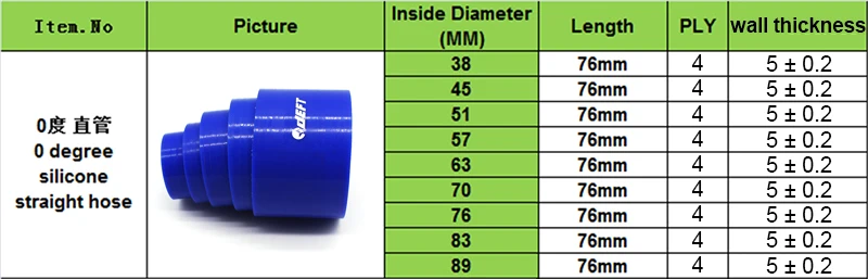 DEFT Straight 4 Ply Silicone Intercooler Turbo Intake Pipe Coupler Hose BLue 0 Degree Silicone Straight Hose