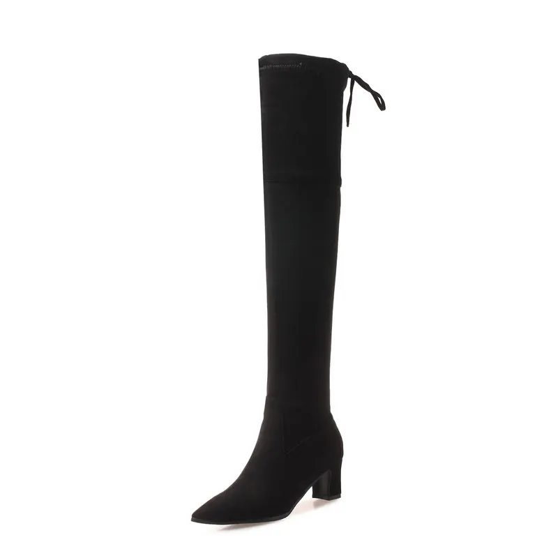 ENMAYER Over The Knee Boots Basic Pointed Toe Slip-On Faux Suede Slim Boots Fashion Winter Thigh High Boots Size 34-43