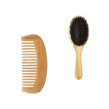 

2Pcs Comb Anti-static Natural Beech Bristle Hair Brushes Massage Comb Detangling Comb for Women Girls Ladies