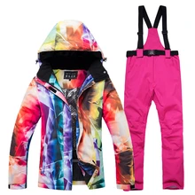 Женские лыжные костюмы, зимний костюм, модная одежда, одежда для сноуборда, водонепроницаемая ветрозащитная теплая зимняя куртка для горного катания, комплект со штанами