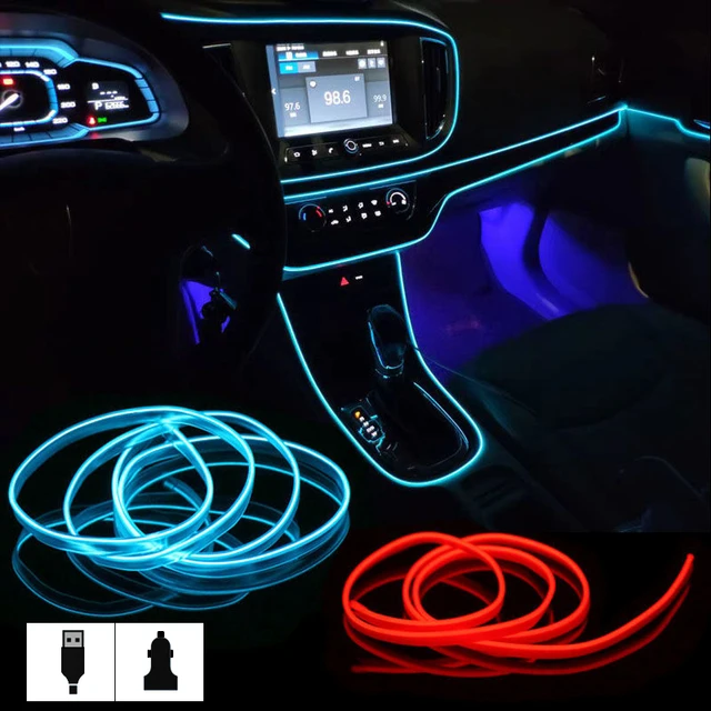 Tira Flexible de luces LED para Interior de coche, cable EL, Rgb, ambiente, tubo Neno, suave, USB 2