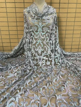 

embroiderd lace fabric David-32.6802 with sequins beautiful Nigerian sequins lace fabric for party dress
