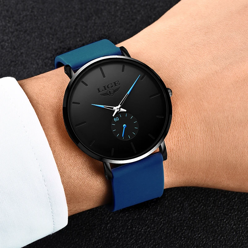 LIGE Top Brand Luxury Man Quartz Watch Ultra Thin Silicone Strap Watches for Men Waterproof Clock Casual Sport Relogio Masculino