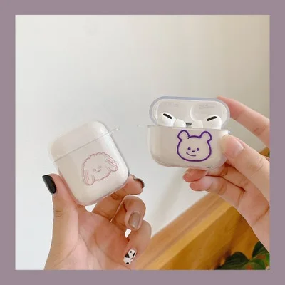 

Cute cartoon Simple bear and dog suitable for Airpods1/2/Pro protective sleeve iPhone headset anti-fall soft shell female girls