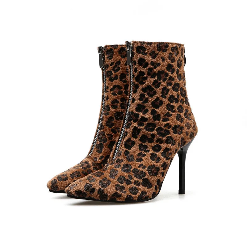 

Women's Short Boot Rubber Boots Leopard Shoes Back Zip Leather Booties Zipper Luxury Designer Bootee Woman 2019 Ankle Rain