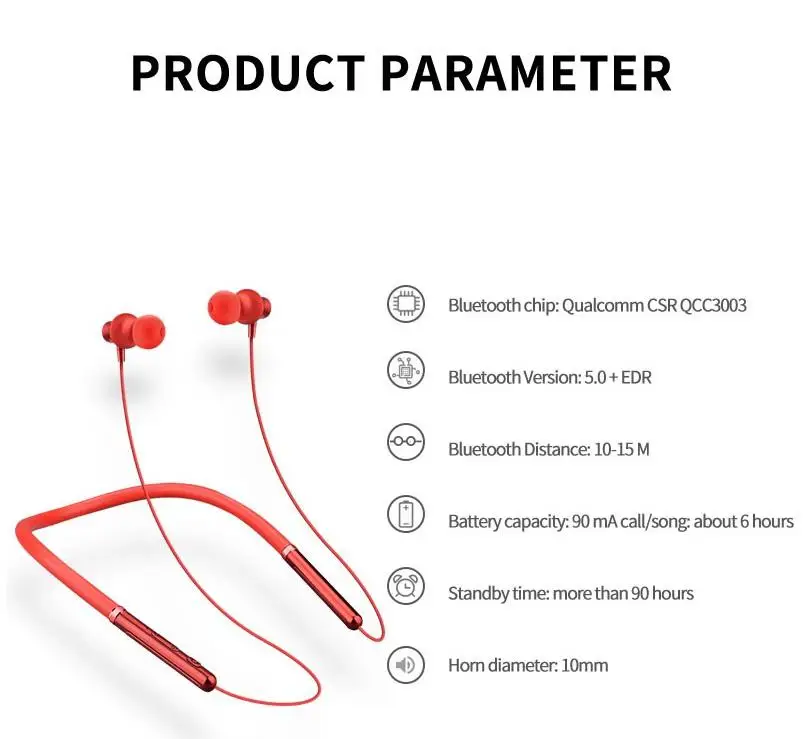 Yiwa Q30 Wireless Headset Bluetooth 5.0 CSR Chip Low Power Stereo Sound Sports Neckband In-ear Earphone