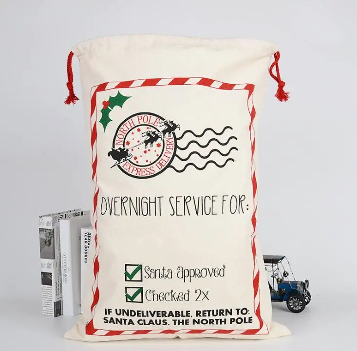 Christmas Santa Sacks 200pcs/lot Large Santa Gift Bag Drawstring Xmas Cotton Bag Stripe Canvas Candy Bags Wholesale SN1981