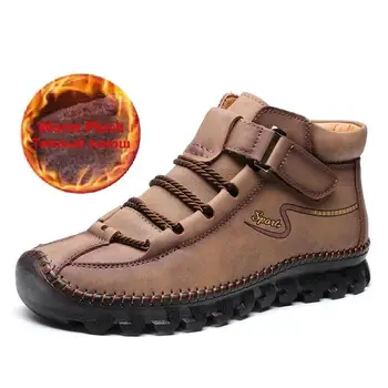 

New Winter Men's Boots Comfortable Men Ankle Boots Thick Plush Warm Snow Boots Leather Autumn Outdoor Man Motorcycle Boots 38-48