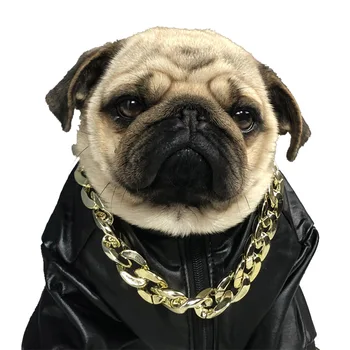 

Pet Cat Dog Chain Gold Plated Necklace French Bulldog Pug Quick Release Pinch Collar Funny Disguise Photo Props Pet Accessories