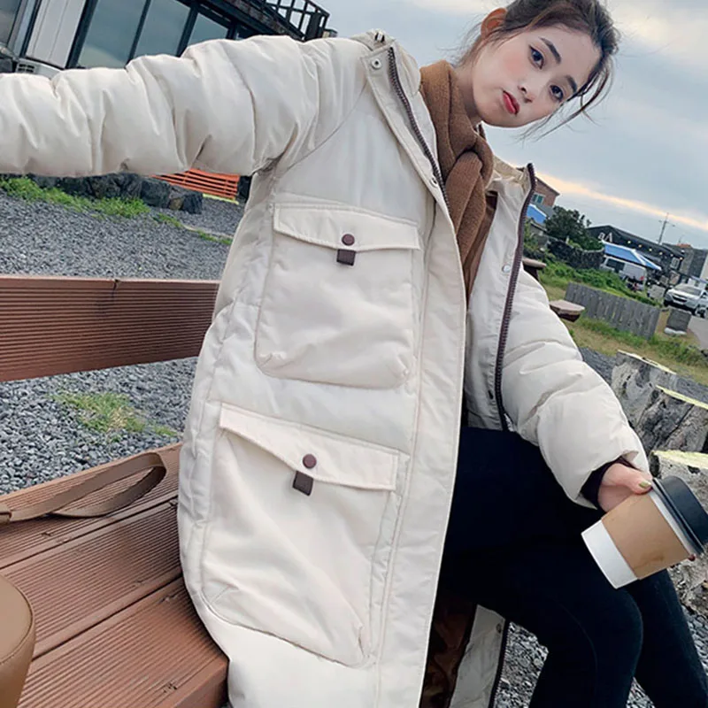 Big pocket Women Parks Tops Feminine Coat Clothing Warm Jacket Winter parkas Long Outerwear Fashion sobretudo feminino hat 442