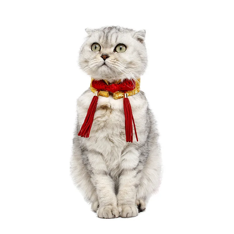 Pets' New Year Clothes Chinese New Year Festive Brocade Warm Neck Ring Autumn And Winter Kitten Chinese-style New Year Tassels B