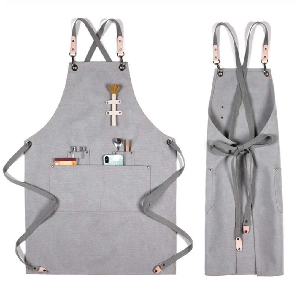 

Women Kitchen Barbecue Cooking Apron Unisex Restaurant Canvas Aprons Bartender Avental Work Sleeveless Bib Adjustable