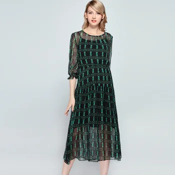 

silk dresses women natural 2020 spring summer green floral 2 pieces office casual sexy beach party dress plus size high quality