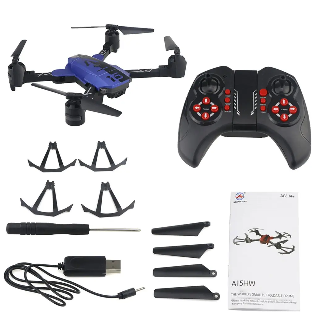 A15HW 2,4G 6CH Карманный складной Радиоуправляемый Дрон с 720P HD широкоугольная камера режим позиционирования удержания Квадрокоптер пульт дистанционного управления Модель RTF - Цвет: Синий