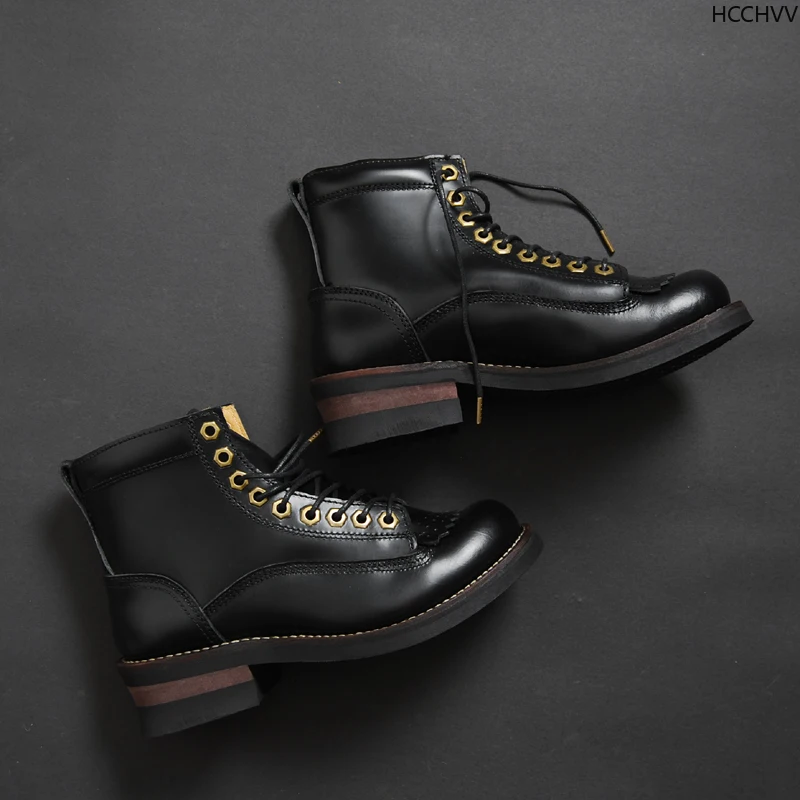 Cena Unisex handmade koronkowa retro nowa skórzana platforma męska pierścionek czarne czerwone botki taktyczne praca motocyklowe buty błyszczące zwiększenie